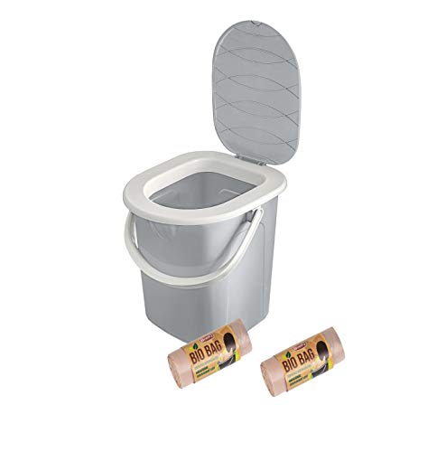 BranQ - Home essential BranQ - Inodoro portátil para Camping (22 L, Incluye 40 Bolsas ecológicas, plástico, con Capacidad de Carga máxima de hasta 120 kg, 22 L), Color Gris Claro BranQ - Home essential BranQ - Inodoro portátil para Camping (22 L, Incluye 40 Bolsas ecológicas, plástico, con Capacidad de Carga máxima de hasta 120 kg, 22 L), Color Gris Claro