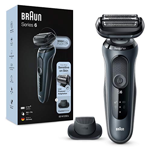 Braun Series 6 60-N1200s Afeitadora Eléctrica, máquina de afeitar barba hombre de Lámina, Con Recortadora De Precisión, Uso En Seco Y Mojado, Recargable, Inalámbrica, Gris