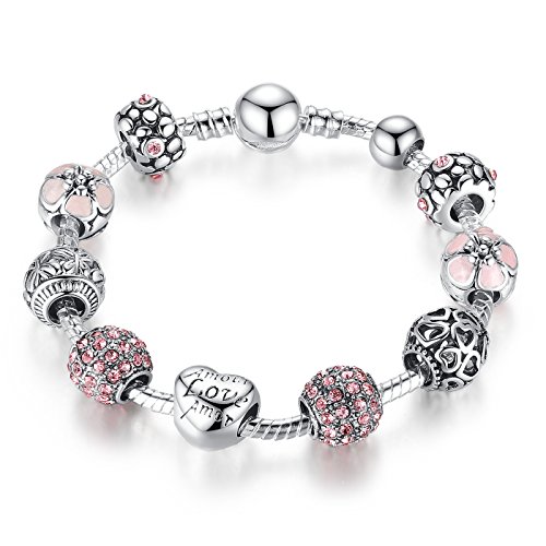 Brazalete de la pulsera del encanto con el Amor de Cupido Amor y cúbico del Zirconia Roja cumpleaños