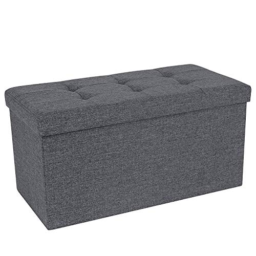 BRIAN & DANY Baúl Puff Taburete Plegable de Almacenamiento otomano, Taburete de Lino, reposapiés Plegable para Asiento - Gris Oscuro, 76 x 38 x 38 cm BRIAN & DANY Baúl Puff Taburete Plegable de Almacenamiento otomano, Taburete de Lino, reposapiés Plegable para Asiento - Gris Oscuro, 76 x 38 x 38 cm