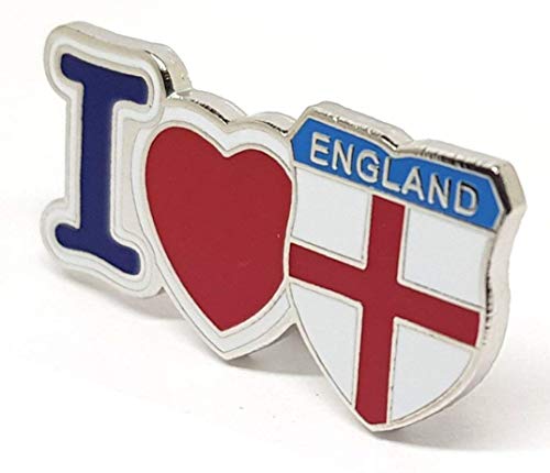 Broche de metal esmaltado con la bandera de San Jorges, con la inscripción "I Love England St. George"