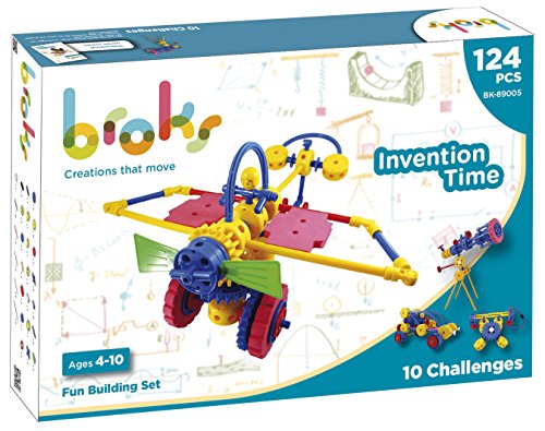 BROKS Invention Time - Juego de construcción STEM con 124 piezas encajables con engranajes y piezas flexibles para niños y niñas de 4 a 10 años - Nuevo Modelo