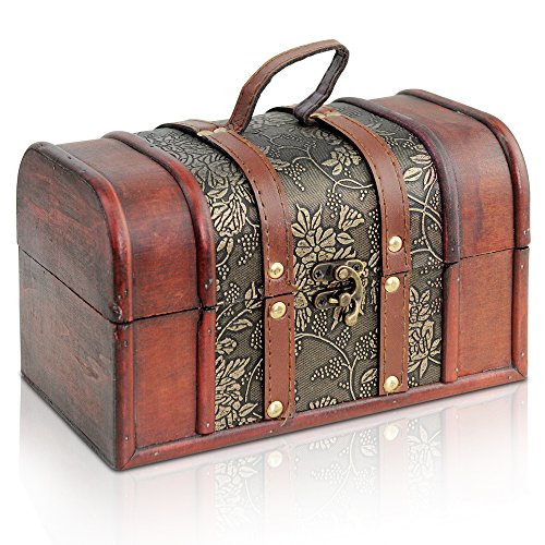 Brynnberg Caja de Madera Cofre del Tesoro Pirata de Estilo Vintage, Hecha a Mano, Diseño Retro 22x14x14cm