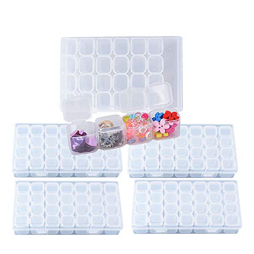 BUONDAC 4pcs Cajas de Almacenamiento de Plástico Transparente con 112 Compartimentos Organizador Piezas Pequeñas Pastillas Pintura Bordado Diamantes Cuentas Granos Accesorios Arte de Uñas