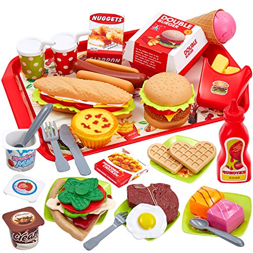 Buyger 63 Piezas Cocina Alimentos de Juguete Bricolaje Cocinitas Comida Hamburguesa Bandeja Juguete Accesorios Cumpleaños Navidad Regalo para Niños 3 4 5 Años Buyger 63 Piezas Cocina Alimentos de Juguete Bricolaje Cocinitas Comida Hamburguesa Bandeja Juguete Accesorios Cumpleaños Navidad Regalo para Niños 3 4 5 Años