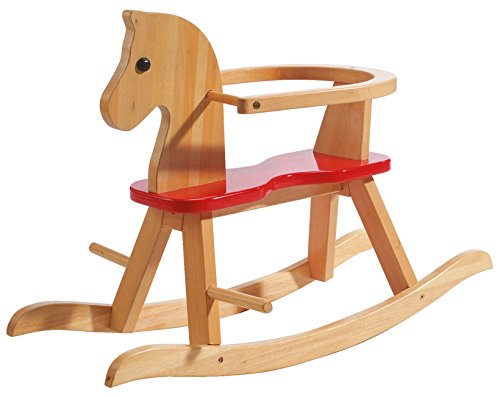 Caballo de balancín roba, juguete balancin acabado en madera maciza natural y laca roja, caballo balancin para niños pequeños con anillo protector desmontable. Caballo de balancín roba, juguete balancin acabado en madera maciza natural y laca roja, caballo balancin para niños pequeños con anillo protector desmontable.