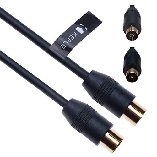 Cable Coaxial RF Cable Aéreo de TV 0.5m Coaxial Coax Enchufe Masculino a Femenino Toma de Antena Extensión Compatible con ONO Euskaltel R Telecable, DVD, VCR | Conector M-F Dorado | Negro