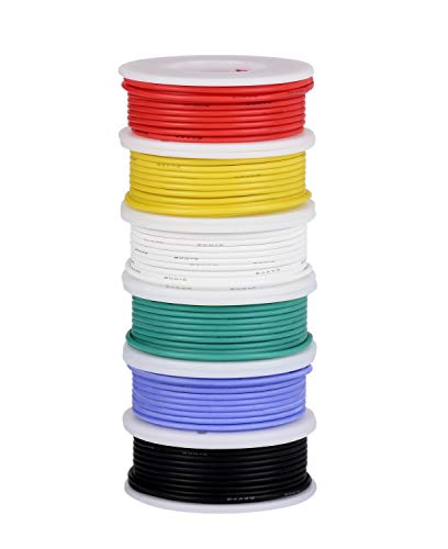 Cable eléctrico de 26 AWG, cable de conexión de alambre flexible de silicona (6 bobinas de 10 metros de diferente color) Resistencia a altas temperaturas de cables trenzados de 300V Cable eléctrico de 26 AWG, cable de conexión de alambre flexible de silicona (6 bobinas de 10 metros de diferente color) Resistencia a altas temperaturas de cables trenzados de 300V