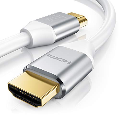 Cable HDMI (0,5 m, 8k @ 120 Hz con DSC, 7680 x 4320, UHD II, compatible con HDMI 2.1, 2.0a, 2.0b, 3D, ultra alta velocidad con Ethernet, Dynamic HDR10+, VRR, ARC, Blu Ray PS4, PS5, Xbox, color blanco)