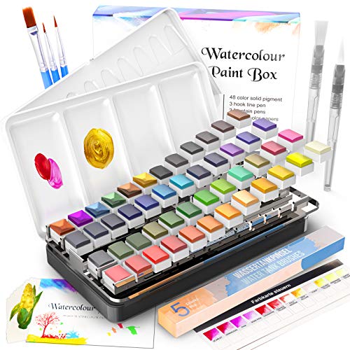 Caja de Acuarelas,RATEL Set de Pintura de Acuarelas Incluye 48 colores Pigmento sólido + 3 Brocha + 2 Pinceles para tanque de agua + 10 Papeles de acuarela,Colores de Acuarela conjunto Caja de Acuarelas,RATEL Set de Pintura de Acuarelas Incluye 48 colores Pigmento sólido + 3 Brocha + 2 Pinceles para tanque de agua + 10 Papeles de acuarela,Colores de Acuarela conjunto