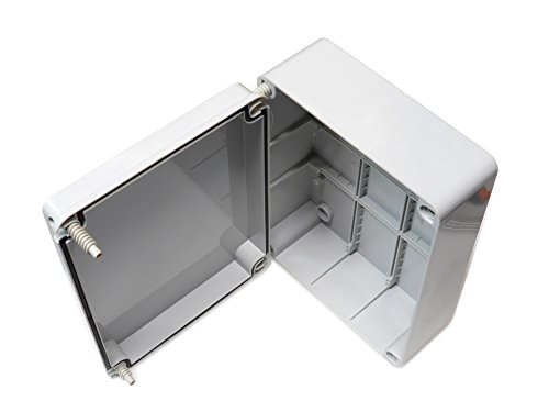 Caja de conexiones con tapa abisagrada (240 x 190 x 90 mm), de plástico PVC resistente al agua (grado de protección IP56), adaptable para la conexión de cables eléctricos para iluminación de exteriores Caja de conexiones con tapa abisagrada (240 x 190 x 90 mm), de plástico PVC resistente al agua (grado de protección IP56), adaptable para la conexión de cables eléctricos para iluminación de exteriores