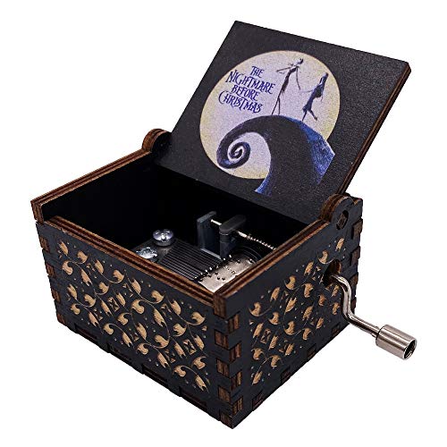 Caja de música pintada de Pesadilla antes de Navidad, con manivela manual, de madera tallada, regalo musical Caja de música pintada de Pesadilla antes de Navidad, con manivela manual, de madera tallada, regalo musical