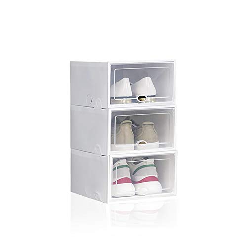 Cajas de zapatos Shoe Box recipientes para zapatos plegables transparentes apilables extraíbles de plástico contenedor reutilizable, 33,5 x 23 x 14,5 cm (3 unidades, blanco)