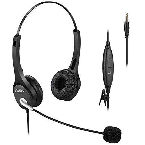 Callez W402E2 - Auricular Binaural con micrófono cancelación de ruido, para smartphone, con clavija de 3,5 mm, para iPhone, Samsung, Huawei, HTC, LG, ZTE, teléfono móvil, PC, Mac, iPad, Skype, Podcast