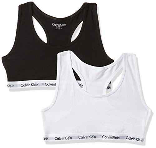 Calvin Klein 2pk Bralette Ropa Interior, White/Black 908, 8-10 años para Niñas