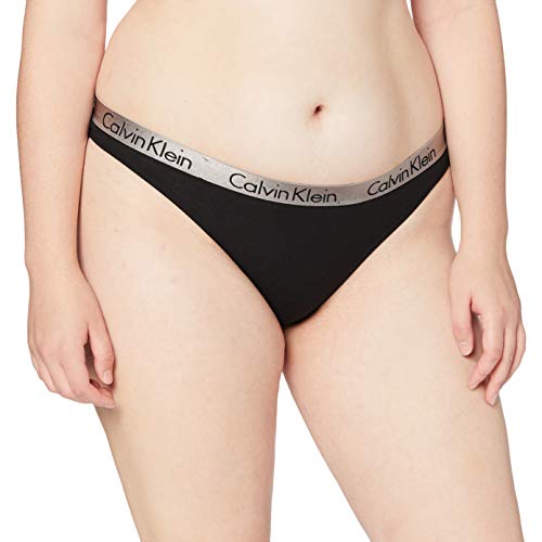 Calvin Klein Radiant Cotton-Thong Tanga, Negro (BLACK), Large para Mujer