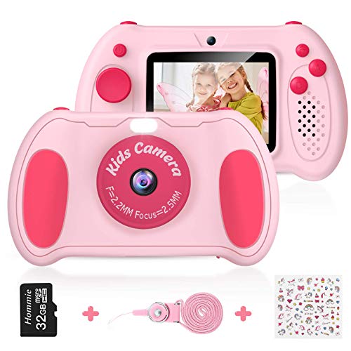 Cámara Digital para Niños, Hommie 32GB Camara Fotos Infantil de Doble Lente 1200MP/ 1080P con Speedlite, 3 Juegos y Reproductor MP3, Cámara para Niños de 2.4" Pantalla, Regalos para 3 a 12 Años,Rosa