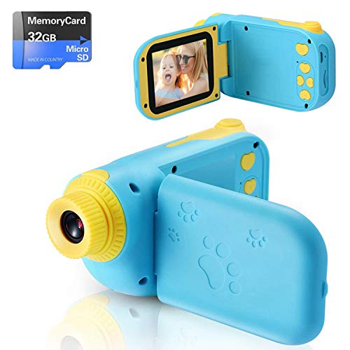 Cámara Digital para Niños Juguete para Niños Regalos Cámara de Vídeo A Prueba de Choques Pantalla HD de 2.4 Pulgadas 1080P Regalos Tarjeta TF de 32GB Regalos para Niños y Niñas de 3 a 12 Años (Azul)