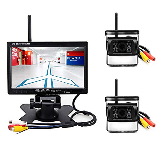 Cámaras de Marcha Atrás Inalámbrica Vehículo 7 Pulgadas TFT LCD Monitor en Color, 2 x Cámaras de Visión Trasera 18 IR LED Visión Nocturna para RV Camión Remolque Autobús Sistema de Estacionamiento Cámaras de Marcha Atrás Inalámbrica Vehículo 7 Pulgadas TFT LCD Monitor en Color, 2 x Cámaras de Visión Trasera 18 IR LED Visión Nocturna para RV Camión Remolque Autobús Sistema de Estacionamiento