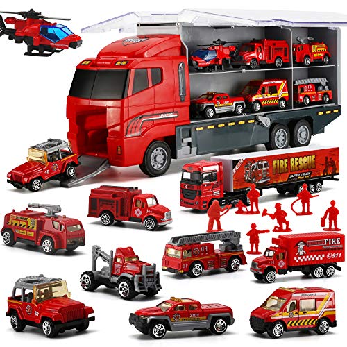Camión de Bomberos, Set de Coches de Juguetes Fundidos a Presión de Rescate Emergencia Transporte 19 en 1, Juguetes Niños Educativos de 3 4 5 6 años para Cumpleaños Navidad Fiestas Escuelas Camión de Bomberos, Set de Coches de Juguetes Fundidos a Presión de Rescate Emergencia Transporte 19 en 1, Juguetes Niños Educativos de 3 4 5 6 años para Cumpleaños Navidad Fiestas Escuelas
