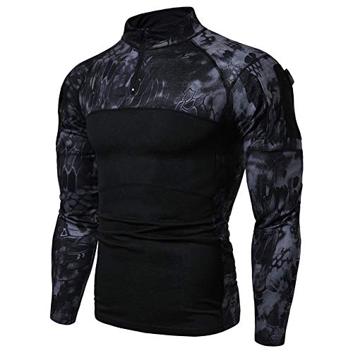 Camisa táctica de manga larga para hombre con cremallera de 1/4 estilo militar de combate, con bolsillos, para airsoft, ropa al aire libre, para caza, camping, senderismo