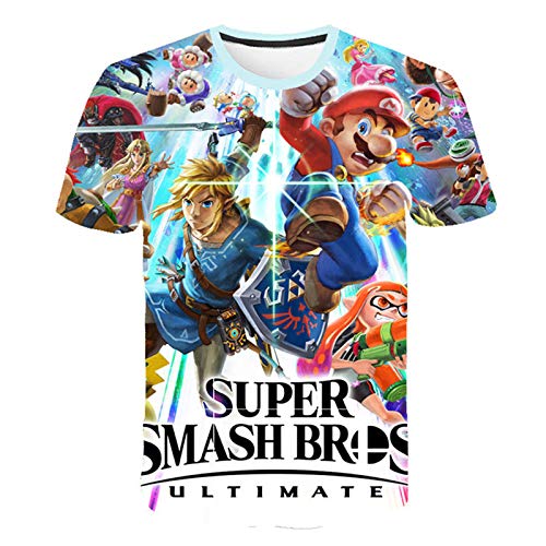 Camiseta de Manga Corta Casual con Estampado Digital en Color de Mario 3D,3XL Camiseta de Manga Corta Casual con Estampado Digital en Color de Mario 3D,3XL