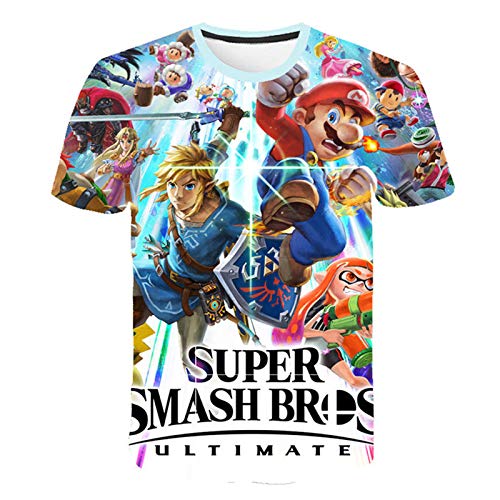 Camiseta de Manga Corta Casual con Estampado Digital en Color de Mario 3D,3XL