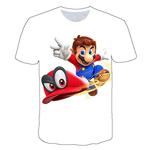 Camiseta de Manga Corta Casual con Estampado Digital en Color de Mario 3D,3XL