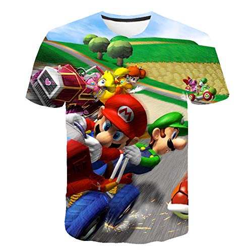 Camiseta de Manga Corta Casual con Estampado Digital en Color de Mario 3D,4XL