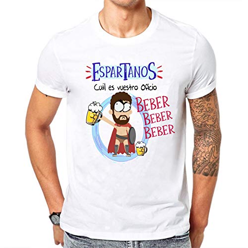 Camiseta Espartanos cual es vuestro Oficio, Beber. Camiseta Divertida para Despedidas Solteros, Feria, Fiestas, botellon, Grupos de Amigos. (XXL)