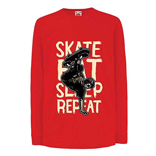 Camisetas de Manga Larga para Niño Eat-Sleep-Skate-Repeat para el Amante del monopatín, Regalos del Skater, Ropa Que anda en monopatín (12-13 Years Rojo Multicolor)