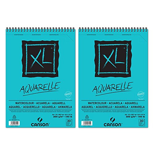 Canson XL Aquarelle Cuaderno de papel para dibujo, con espiral superior, 30 hojas, grano fino, 300 g, A4, color blanco – Lote de 2 Canson XL Aquarelle Cuaderno de papel para dibujo, con espiral superior, 30 hojas, grano fino, 300 g, A4, color blanco – Lote de 2