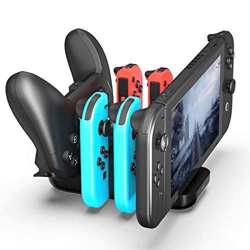 Cargador para Nintendo Switch, Estación de Carga Joy Con Cargador Mandos Base de Carga para Accesorios Nintendo Switch Consola, 4 en 1 Cargadores para Joycon , indicador LED Puerto USB Tipo C