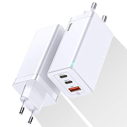 Cargador USB C 65W GaN Tech,Baseus Cargador Portatil Movil universal con Power Delivery USB Multiple PD Carga rapida para iPhone 12 Pro, MacBook,iPad Pro,Samsung,Pixel,Huawei P20,USB-C Laptop (Blanco) Cargador USB C 65W GaN Tech,Baseus Cargador Portatil Movil universal con Power Delivery USB Multiple PD Carga rapida para iPhone 12 Pro, MacBook,iPad Pro,Samsung,Pixel,Huawei P20,USB-C Laptop (Blanco)