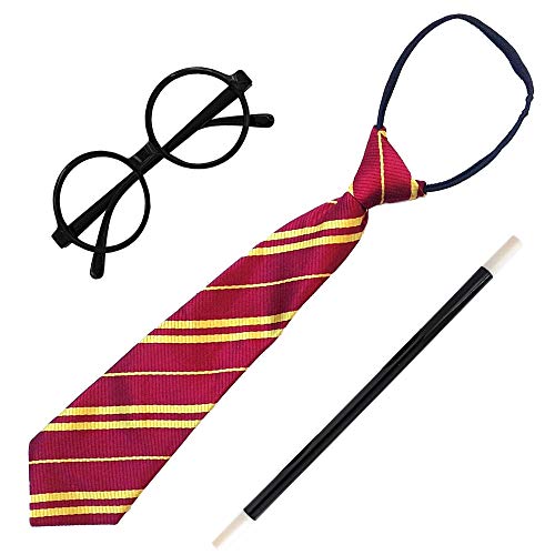 Carnavalife, Pack Disfraz Estudiante Mago, Accesorios Set, Disfraz Halloween, Corbata, Varita, Gafas, para Niños y Adultos, Unisex. Carnavalife, Pack Disfraz Estudiante Mago, Accesorios Set, Disfraz Halloween, Corbata, Varita, Gafas, para Niños y Adultos, Unisex.