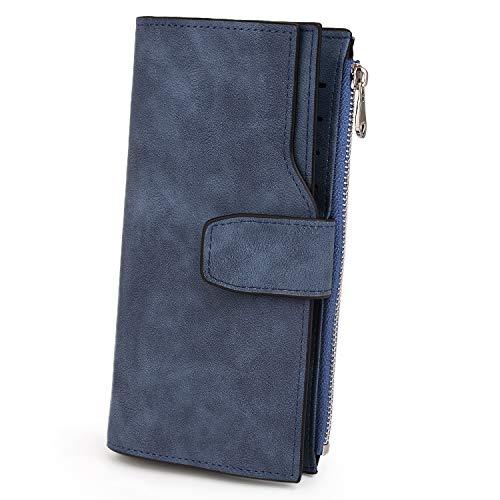 Cartera RFID Larga de Mujer Monedero Billetera con Cremallera Gran Capacidad para Tarjetas Azul Marino Cartera RFID Larga de Mujer Monedero Billetera con Cremallera Gran Capacidad para Tarjetas Azul Marino