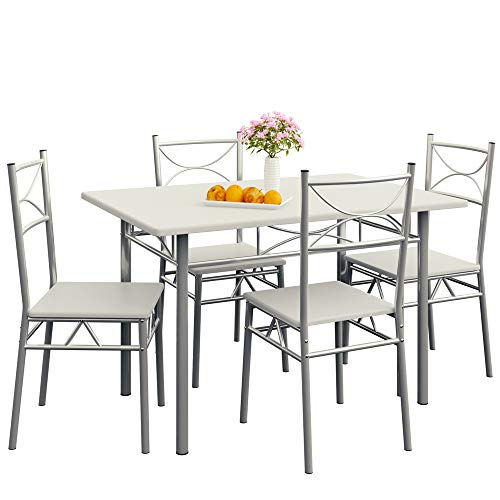 Casaria Conjunto de 1 Mesa y 4 sillas Berlín Muebles de Cocina y de Comedor Blanco Mesa de MDF Resistente 110x70 cm