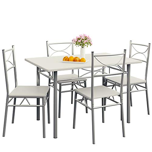 Casaria Conjunto de 1 Mesa y 4 sillas Berlín Muebles de Cocina y de Comedor Blanco Mesa de MDF Resistente 110x70 cm Casaria Conjunto de 1 Mesa y 4 sillas Berlín Muebles de Cocina y de Comedor Blanco Mesa de MDF Resistente 110x70 cm
