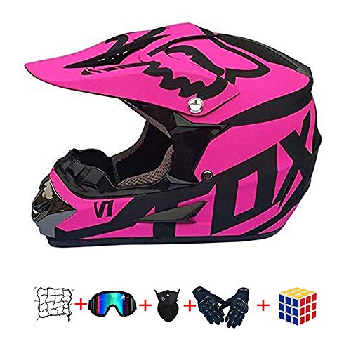 Casco Motocross Niño, ECE Certificación Casco de Moto para niños Downhill.Cascos de Cross de Moto Set con Gafas/Máscara/Red Elástica/Guantes (950, S :52-53 cm)