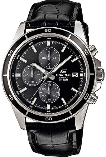 Casio EDIFICE Reloj en caja sólida de acero inoxidable, 10 BAR, Negro, para Hombre, con Correa de Cuero, EFR-526L-1AVUEF Casio EDIFICE Reloj en caja sólida de acero inoxidable, 10 BAR, Negro, para Hombre, con Correa de Cuero, EFR-526L-1AVUEF