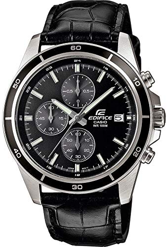 Casio EDIFICE Reloj en caja sólida de acero inoxidable, 10 BAR, Negro, para Hombre, con Correa de Cuero, EFR-526L-1AVUEF