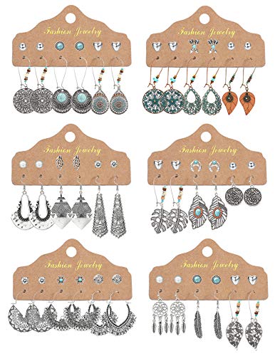 CASSIECA 36 pares Pendientes Colgantes de Retro para Mujeres Niñas Pendientes de Bronce de Plata Vintage con Perla Hoja Hueca Turquesa Incrustación Joyería Bohemia para Regalos de Cumpleaños Fiesta CASSIECA 36 pares Pendientes Colgantes de Retro para Mujeres Niñas Pendientes de Bronce de Plata Vintage con Perla Hoja Hueca Turquesa Incrustación Joyería Bohemia para Regalos de Cumpleaños Fiesta