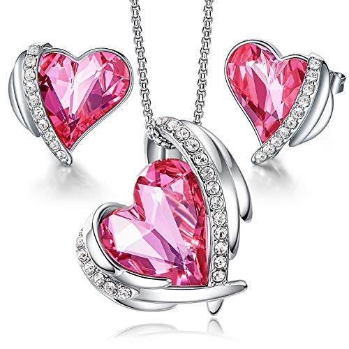 CDE Juegos de Joyas Mujer Collar y Pendientes Corazón Adornado de Alas de Ángel con Caja para San Valentín Aniversario