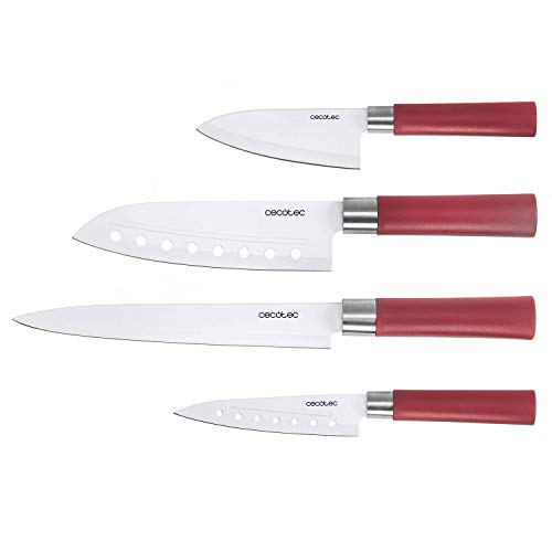 Cecotec Juego de 4 Cuchillos Profesionales de Estilo japonés para Uso doméstico. Recubrimiento cerámico. Set de Cuchillos Santoku (Rojo) Cecotec Juego de 4 Cuchillos Profesionales de Estilo japonés para Uso doméstico. Recubrimiento cerámico. Set de Cuchillos Santoku (Rojo)