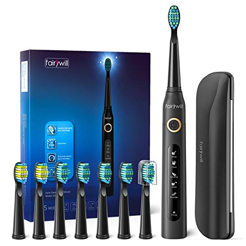 Cepillo de dientes eléctricos, 4 Horas de Recarga la Duración es de 30 Días,Cepillo de Dientes de Viaje con Bolso de Viaje y 8 Cabezas de Cepillo de Dientes Negro para Fairywill Cepillo de dientes eléctricos, 4 Horas de Recarga la Duración es de 30 Días,Cepillo de Dientes de Viaje con Bolso de Viaje y 8 Cabezas de Cepillo de Dientes Negro para Fairywill