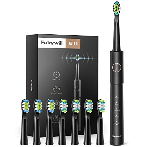 Cepillos De Dientes Electricos,Cepillo De Dientes Sonico con 5 Modos Carga De 2 Horas Dura 30 Días Temporizador Inteligente De 2 Minutos Incluidos 8 Cabezales Negro Fairywill Cepillos De Dientes Electricos,Cepillo De Dientes Sonico con 5 Modos Carga De 2 Horas Dura 30 Días Temporizador Inteligente De 2 Minutos Incluidos 8 Cabezales Negro Fairywill