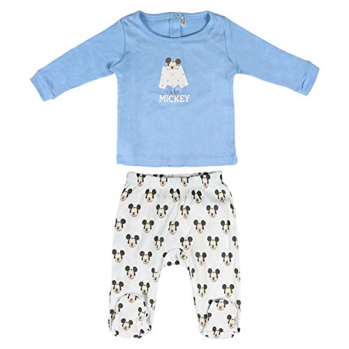 CERDÁ LIFE'S LITTLE MOMENTS 2200005545 Conjunto Polaina y Body para Recién Nacido de Mickey - Mouse - Licencia Oficial Disney Studios, Azul, Blanco, 1 a 3 meses para Bebés