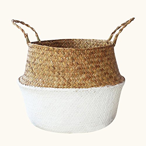 Cesta de mimbre para la colada, plegable, hecha a mano, estilo nórdico, macetas de flores con asa para organizar la ropa sucia, frutas, A, Medium