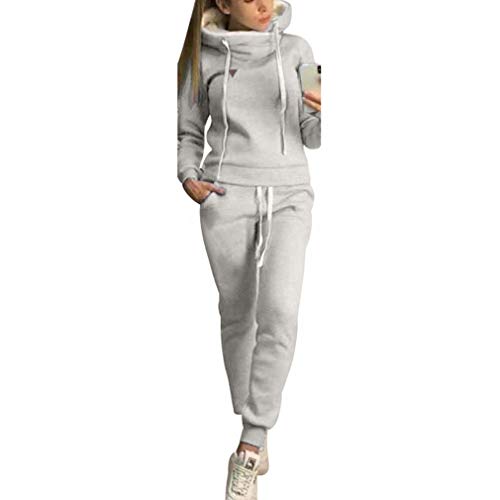Chándal de 2 piezas para mujer, con manga larga, forro cálido, sudadera con capucha y pantalón deportivo de running, S-5XL gris XL