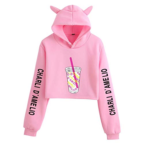 Charli Damelio Merch Sudadera con Capucha, Linda Sudadera con Capucha con Orejas de Gato, Sudadera Informal de Manga Larga a la Moda para Mujeres y niñas